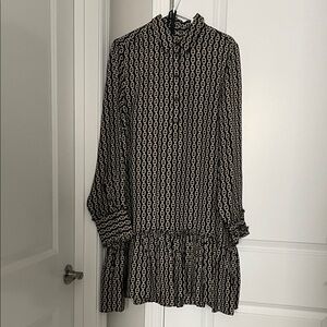 J. Crew Black and Cream Patterned Long Sleeve Dress
